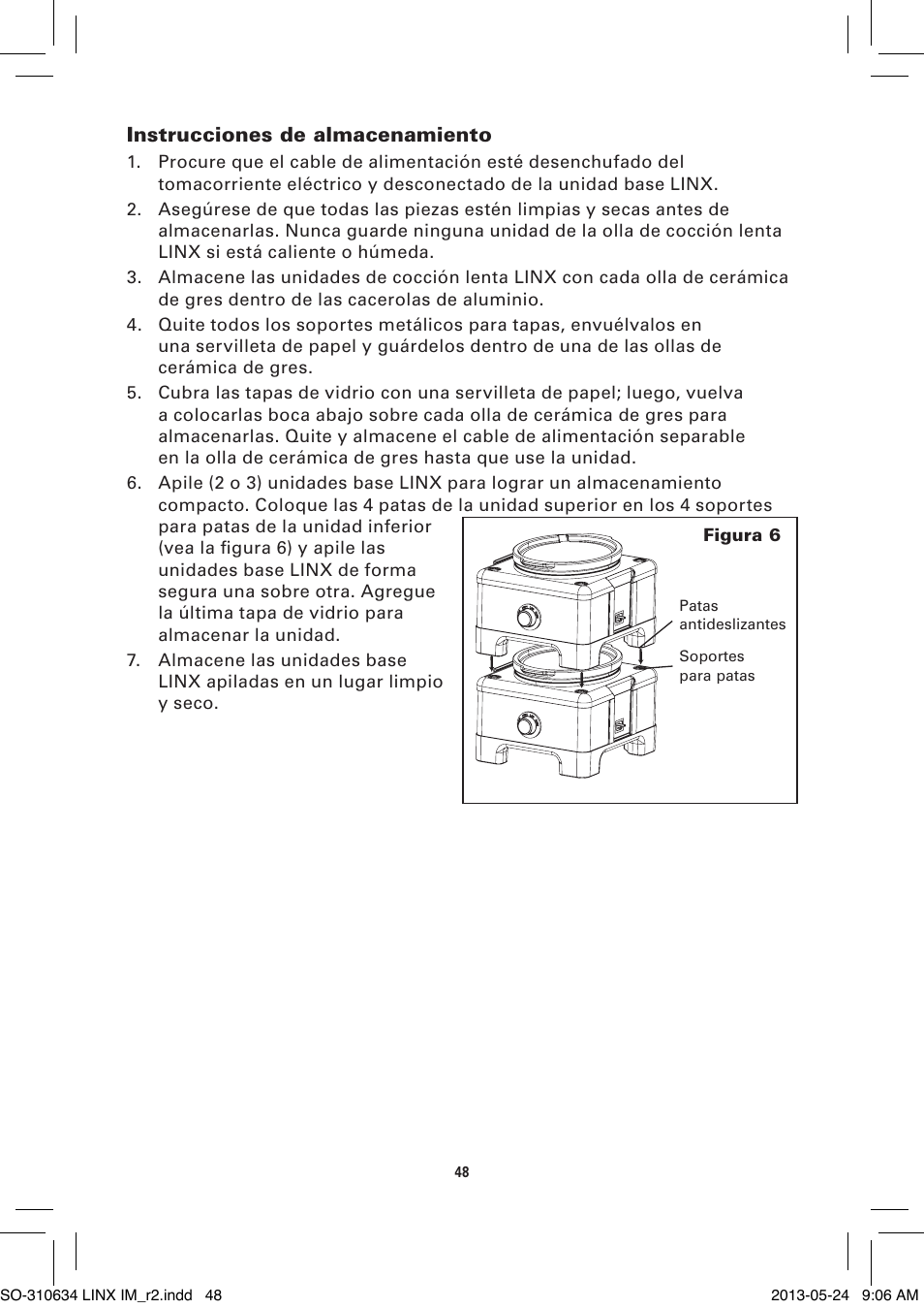 Instrucciones de almacenamiento | BELLA 14012 1 x 2.5 QT Linkable Slow Cooker System User Manual | Page 50 / 54