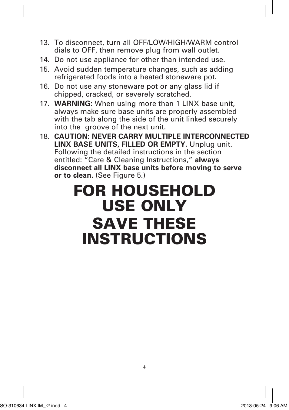 For household use only save these instructions | BELLA 14012 1 x 2.5 QT Linkable Slow Cooker System User Manual | Page 6 / 54