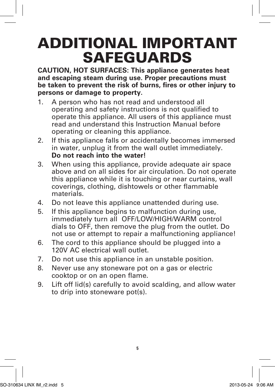 Additional important safeguards | BELLA 14012 1 x 2.5 QT Linkable Slow Cooker System User Manual | Page 7 / 54