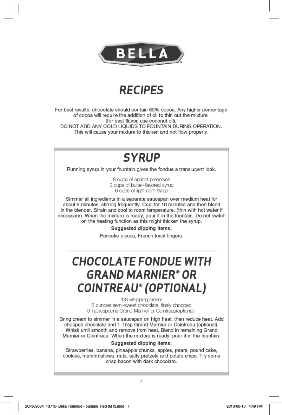 BELLA 13715 Chocolate Fountain User Manual | Page 9 / 22