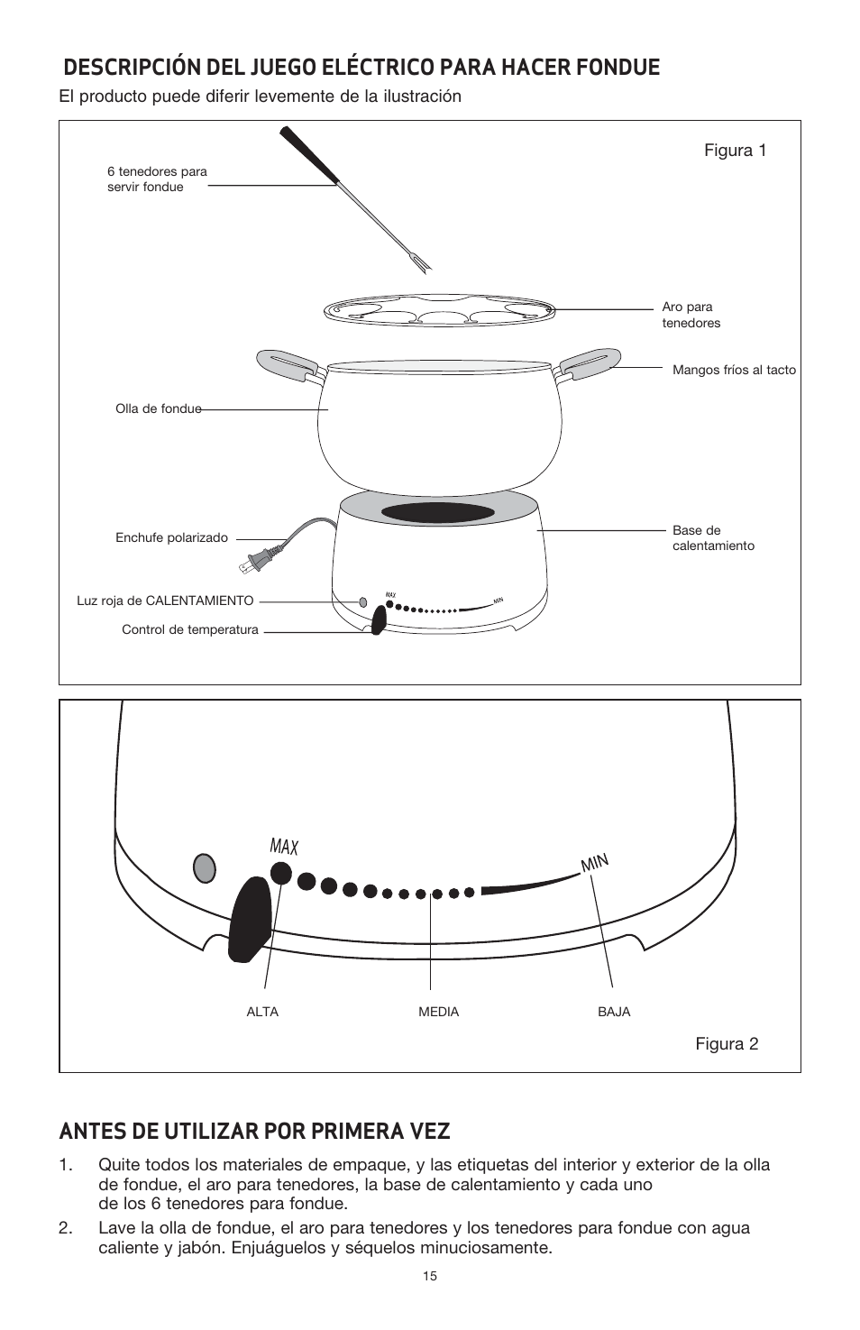 Descripción del juego eléctrico para hacer fondue, Antes de utilizar por primera vez | BELLA 13696 3QT Electric Fondue Maker User Manual | Page 16 / 27