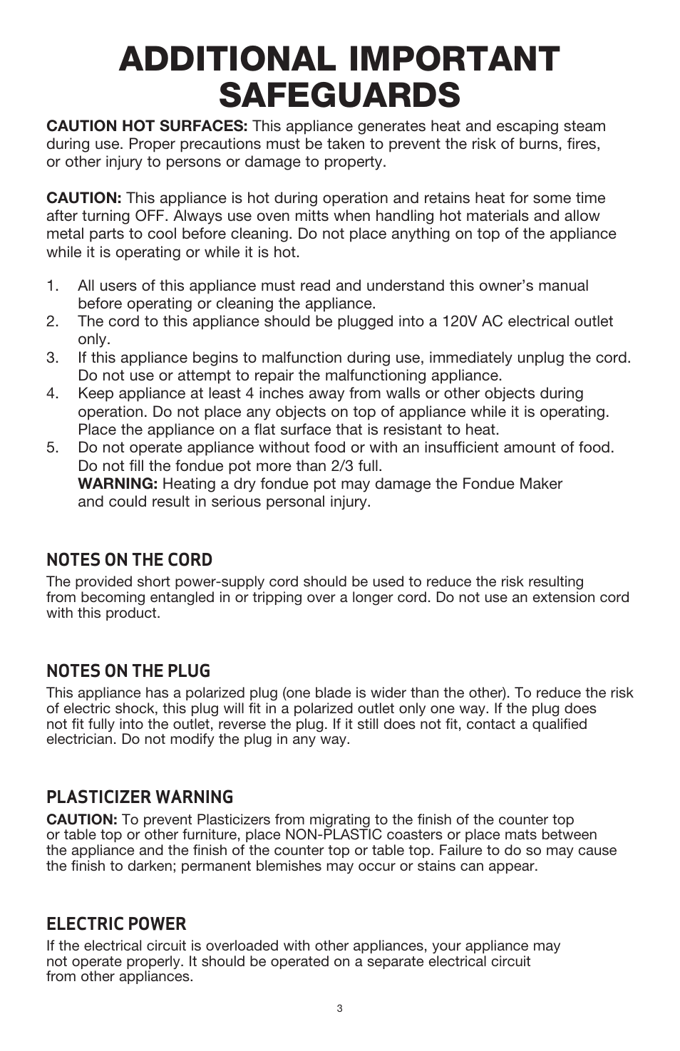 Additional important safeguards | BELLA 13696 3QT Electric Fondue Maker User Manual | Page 4 / 27