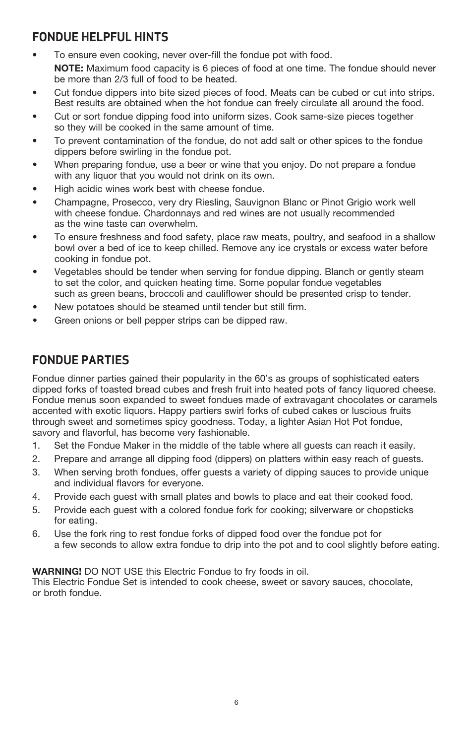 Fondue helpful hints, Fondue parties | BELLA 13696 3QT Electric Fondue Maker User Manual | Page 7 / 27