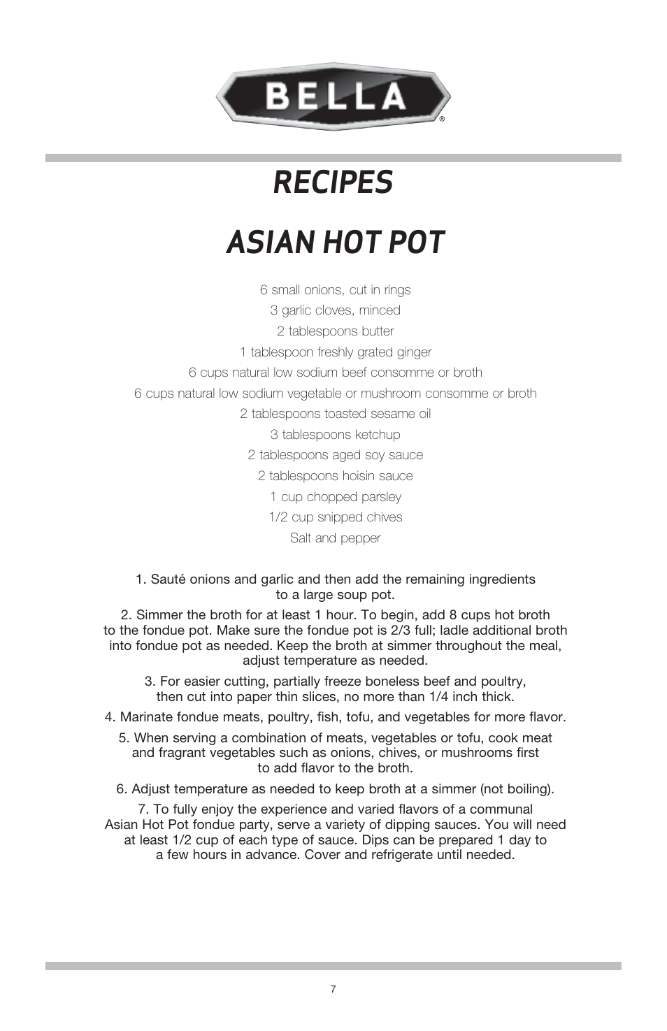Asian hot pot, Recipes | BELLA 13696 3QT Electric Fondue Maker User Manual | Page 8 / 27