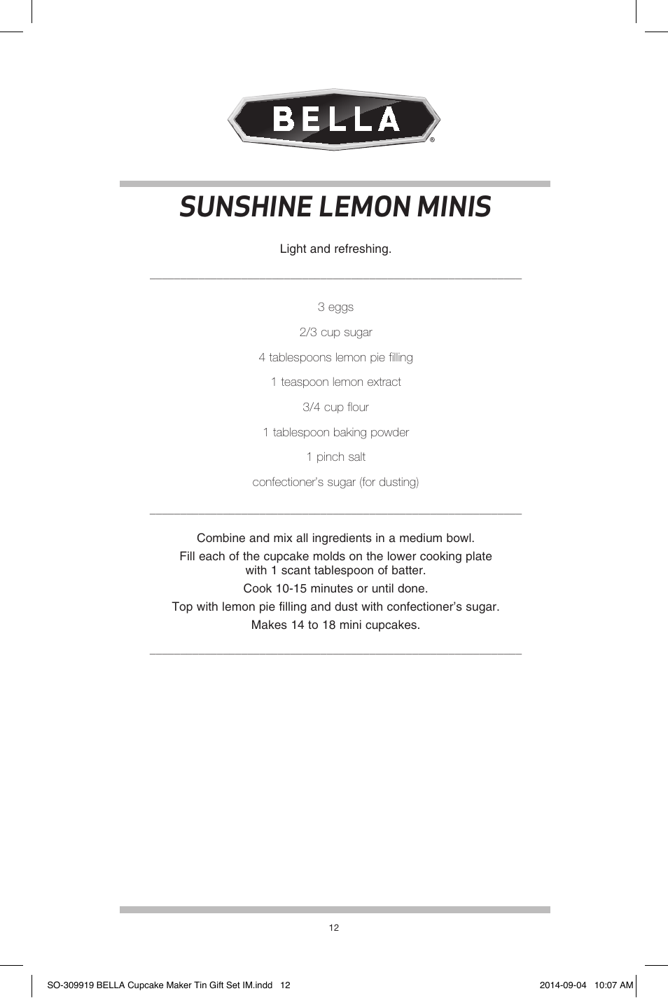 Sunshine lemon minis | BELLA 13823 Mini Cupcake Maker Tin Box Set User Manual | Page 13 / 43