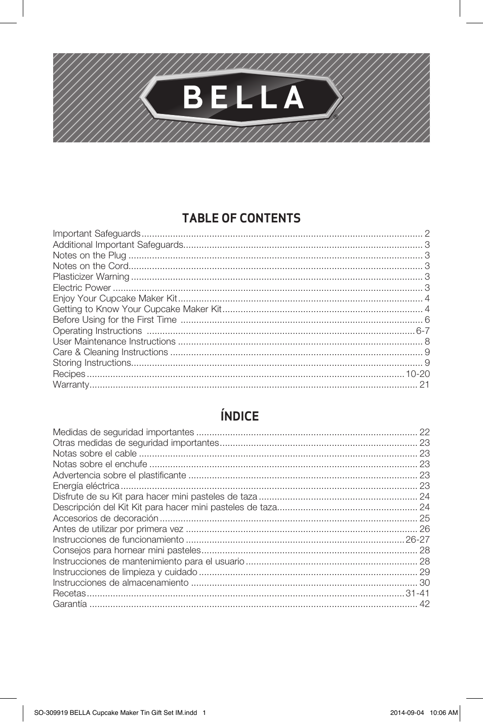 BELLA 13823 Mini Cupcake Maker Tin Box Set User Manual | Page 2 / 43