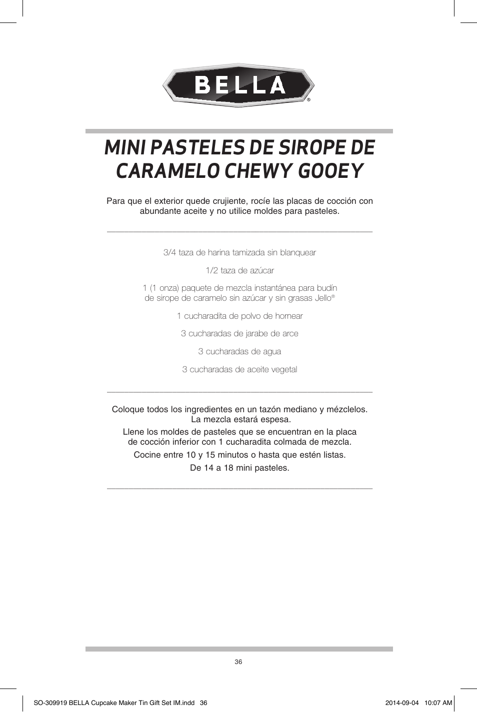 Mini pasteles de sirope de caramelo chewy gooey | BELLA 13823 Mini Cupcake Maker Tin Box Set User Manual | Page 37 / 43