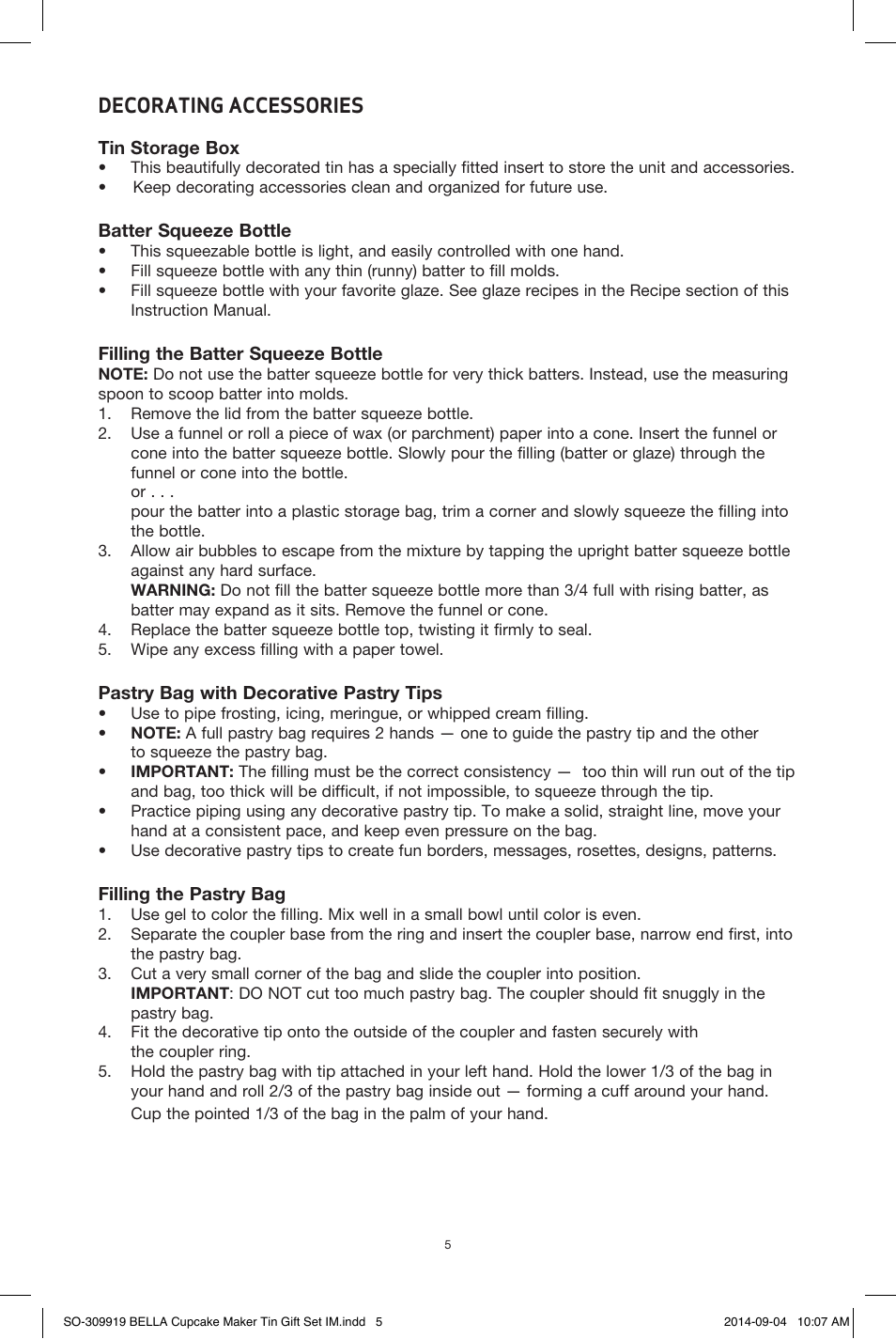 Decorating accessories | BELLA 13823 Mini Cupcake Maker Tin Box Set User Manual | Page 6 / 43