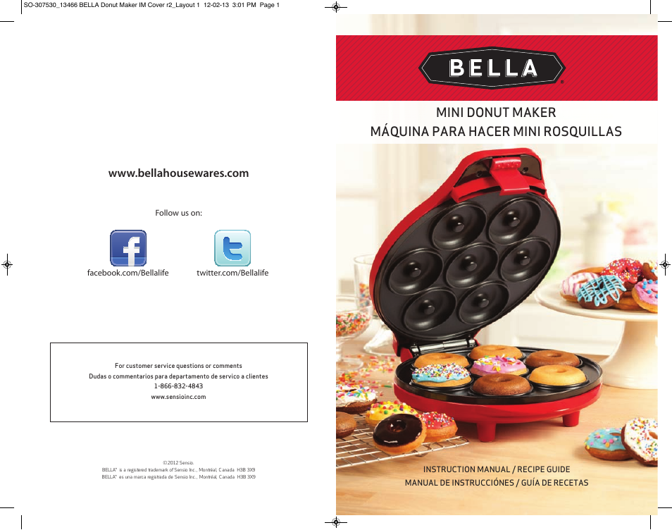 BELLA 13466 Mini Donut Maker User Manual | 30 pages