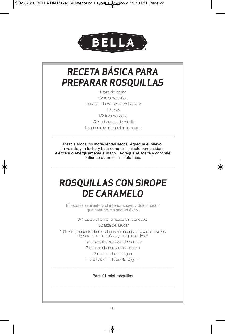 Receta básica para preparar rosquillas, Rosquillas con sirope de caramelo | BELLA 13466 Mini Donut Maker User Manual | Page 24 / 30