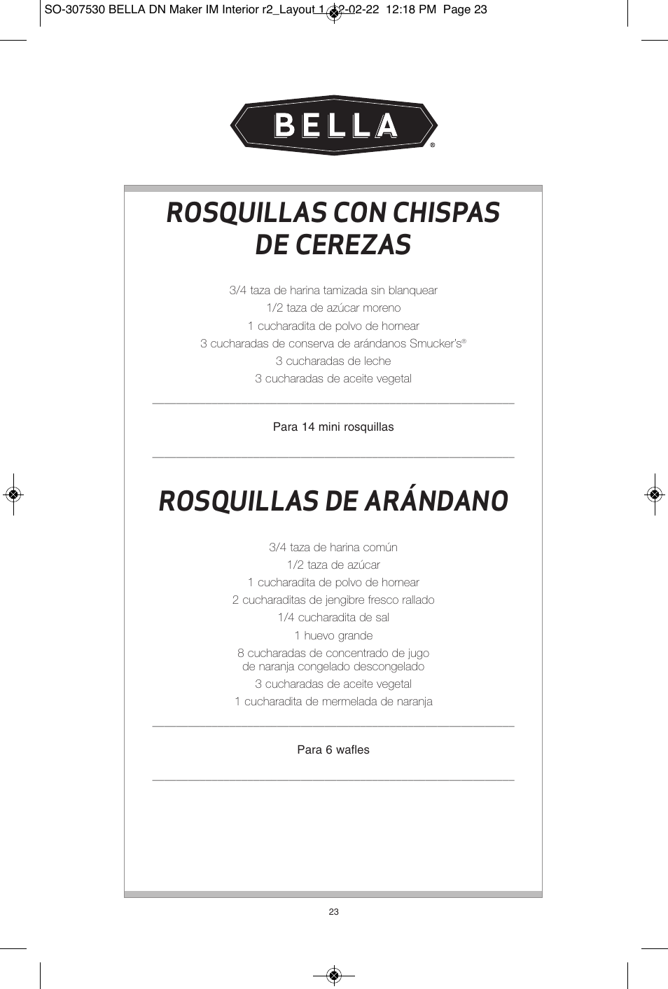 Rosquillas con chispas de cerezas, Rosquillas de arándano | BELLA 13466 Mini Donut Maker User Manual | Page 25 / 30