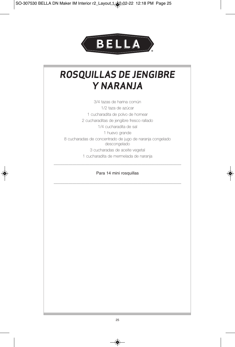 Rosquillas de jengibre y naranja | BELLA 13466 Mini Donut Maker User Manual | Page 27 / 30