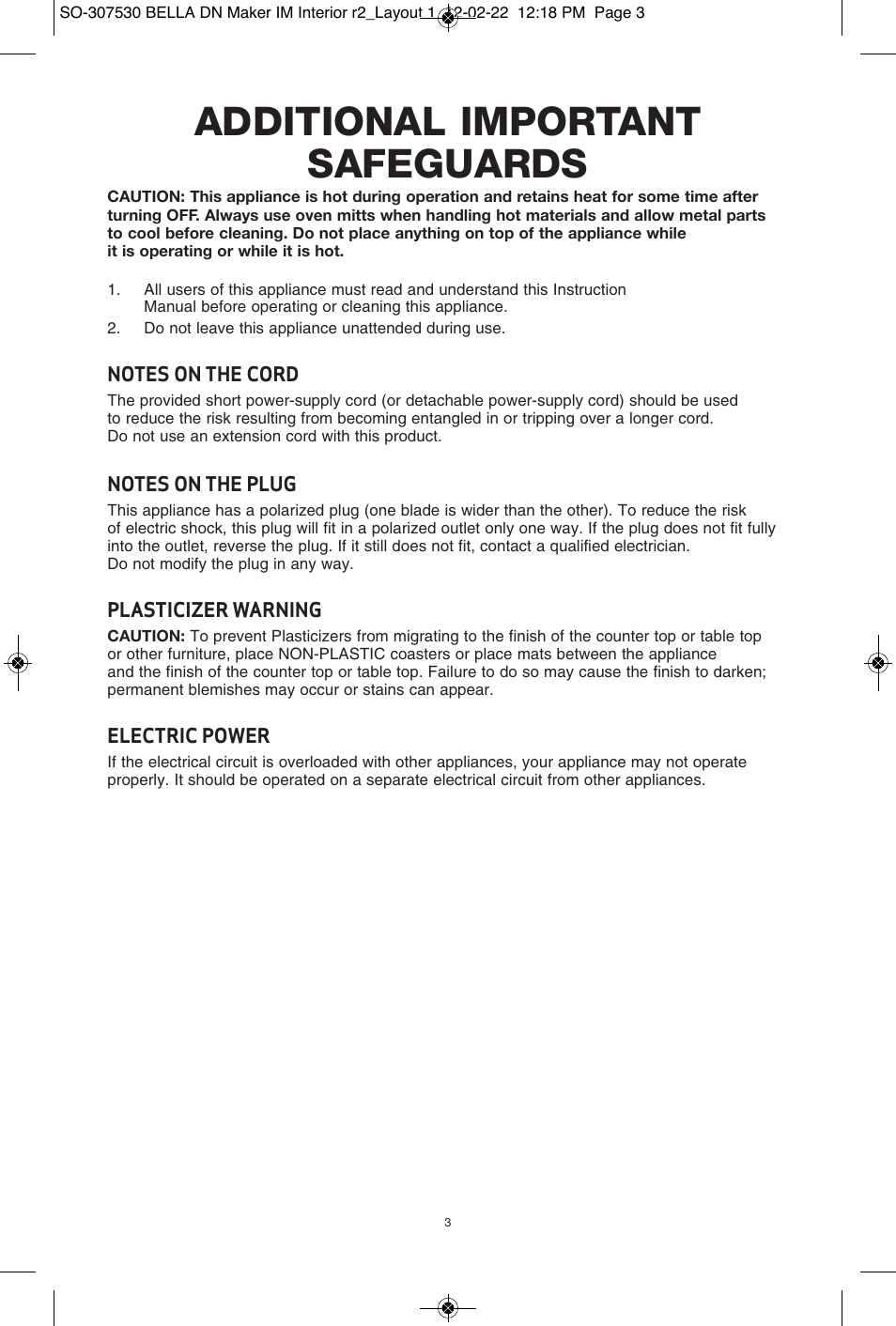 Additional important safeguards | BELLA 13466 Mini Donut Maker User Manual | Page 5 / 30