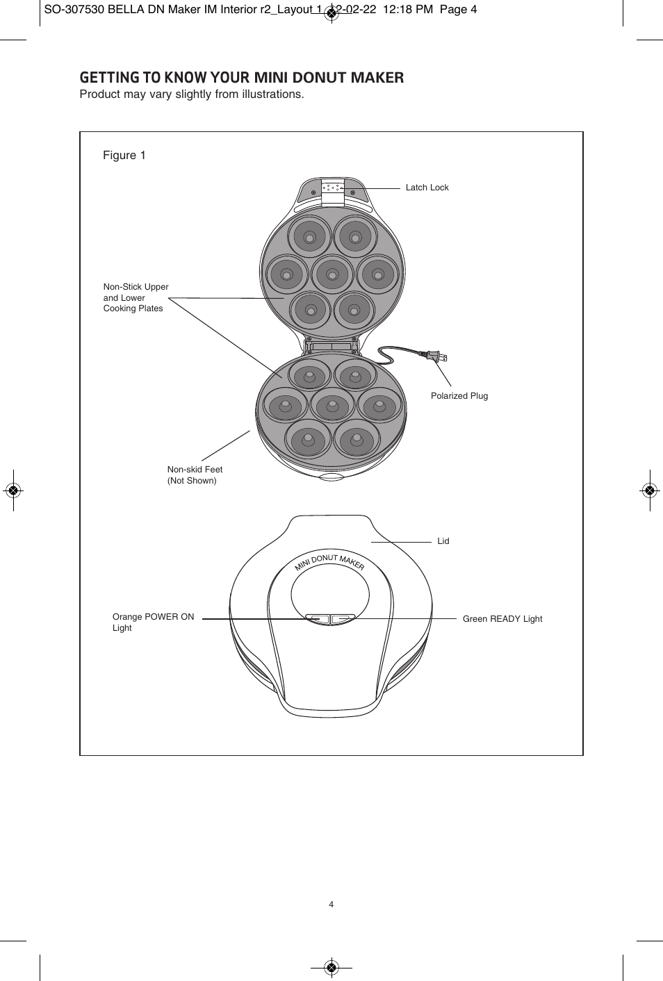 Getting to know your mini donut maker | BELLA 13466 Mini Donut Maker User Manual | Page 6 / 30