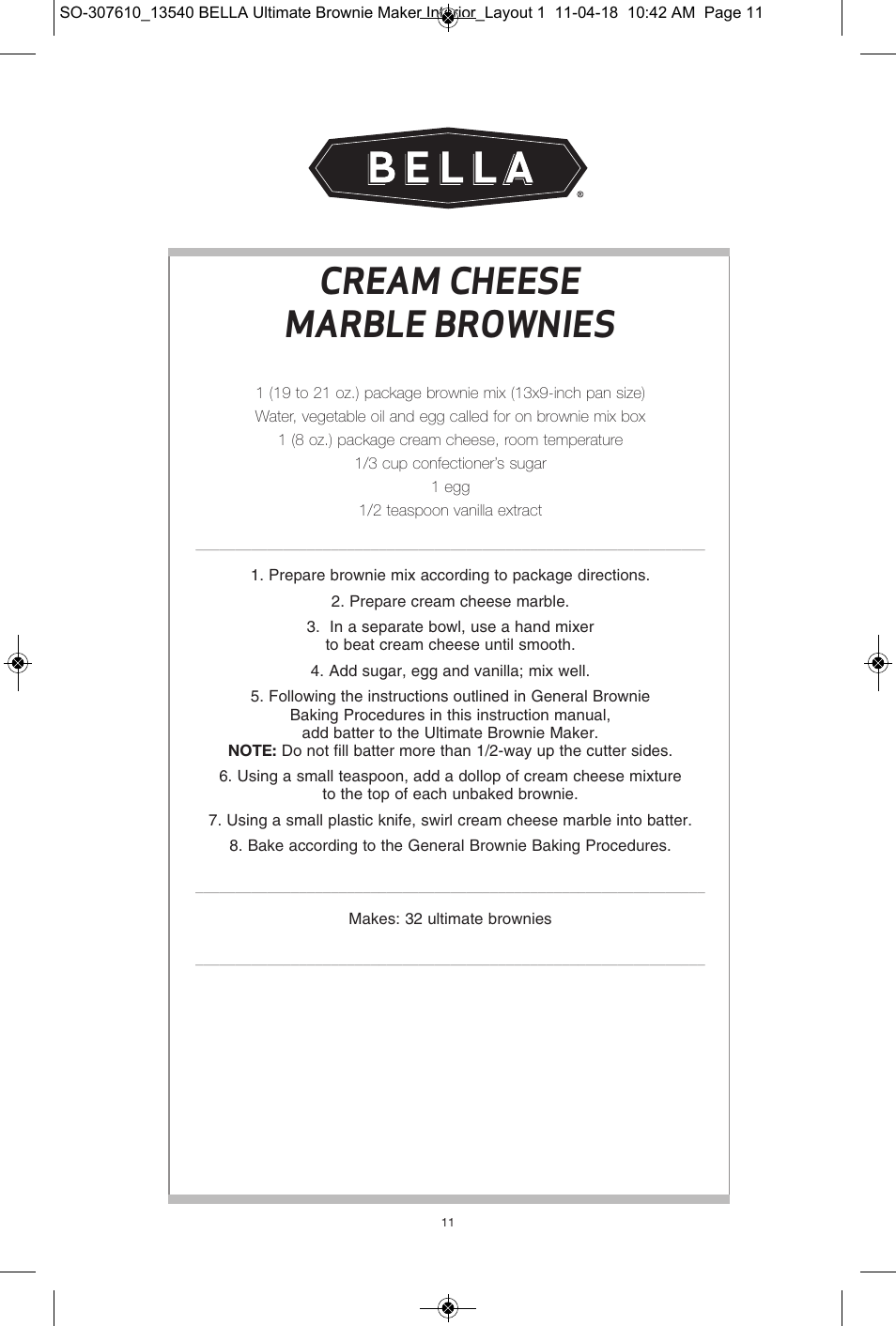 Cream cheese marble brownies | BELLA 13540 Ultimate Brownie Maker User Manual | Page 12 / 55