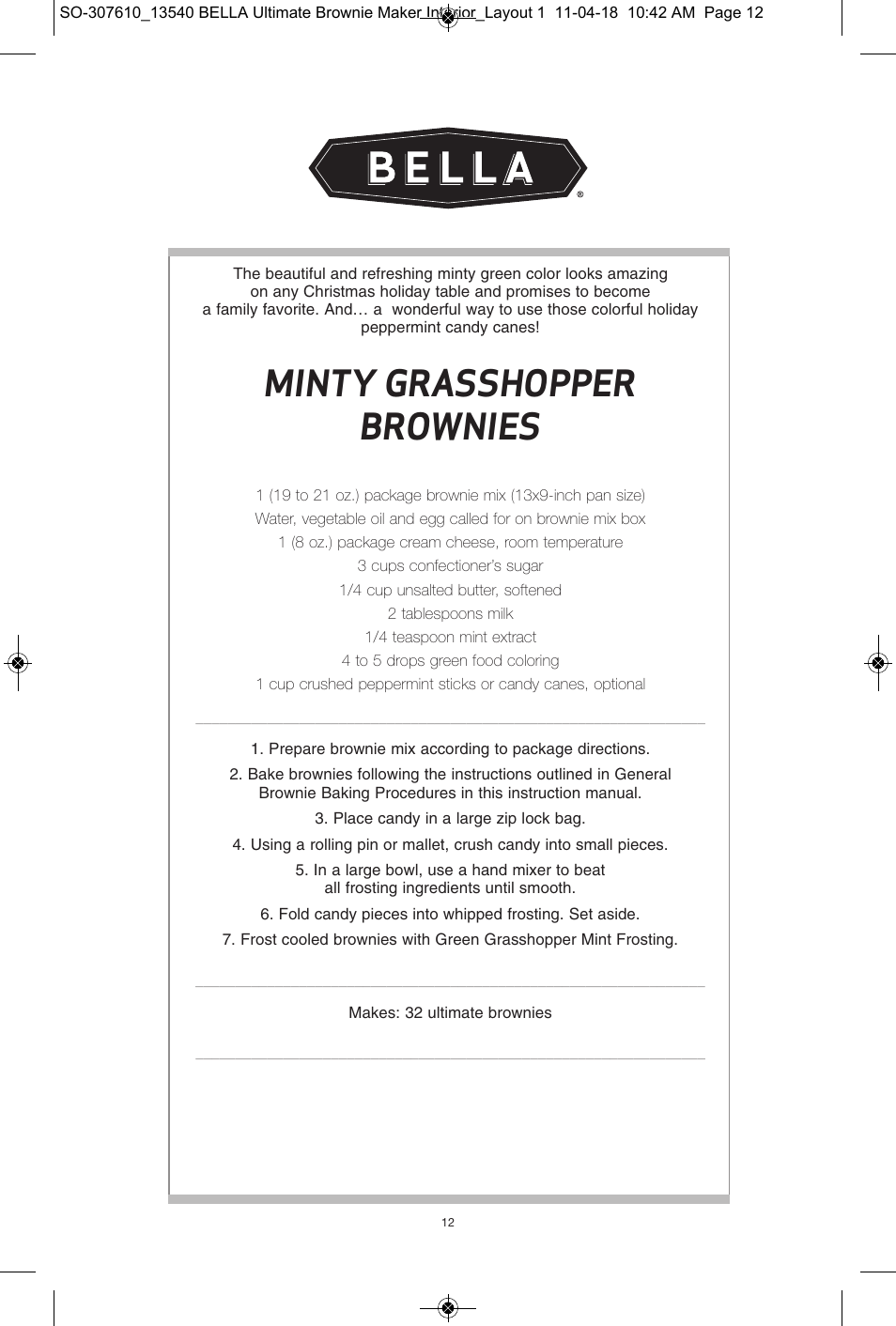 Minty grasshopper brownies | BELLA 13540 Ultimate Brownie Maker User Manual | Page 13 / 55