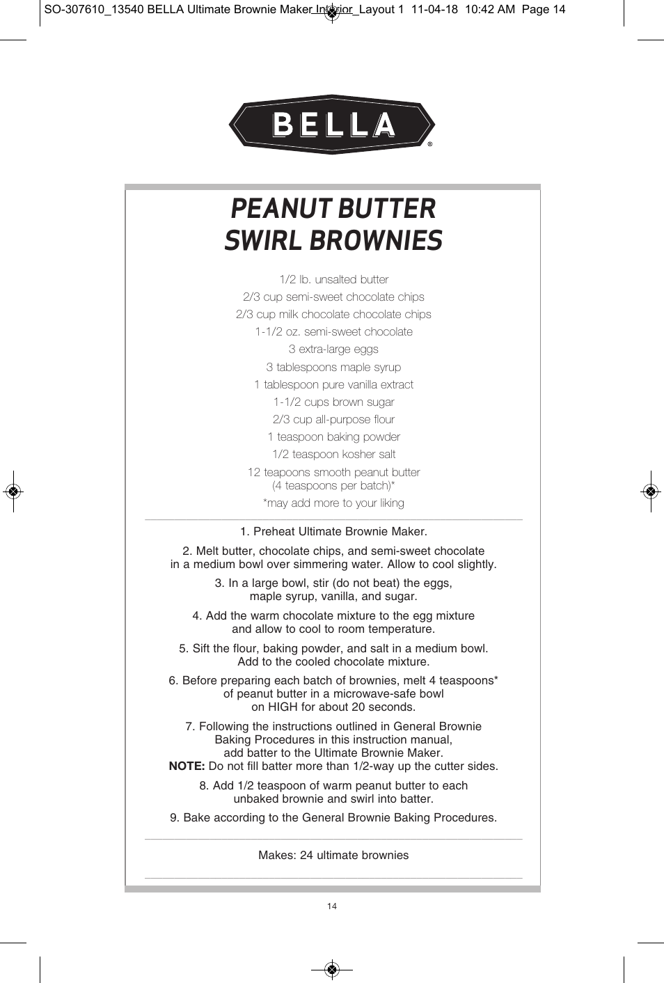 Peanut butter swirl brownies | BELLA 13540 Ultimate Brownie Maker User Manual | Page 15 / 55