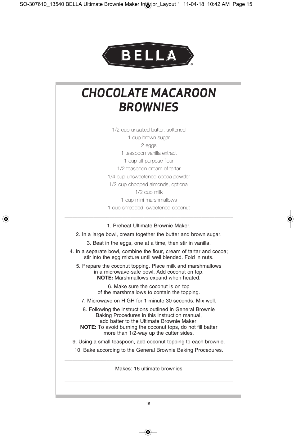 Chocolate macaroon brownies | BELLA 13540 Ultimate Brownie Maker User Manual | Page 16 / 55