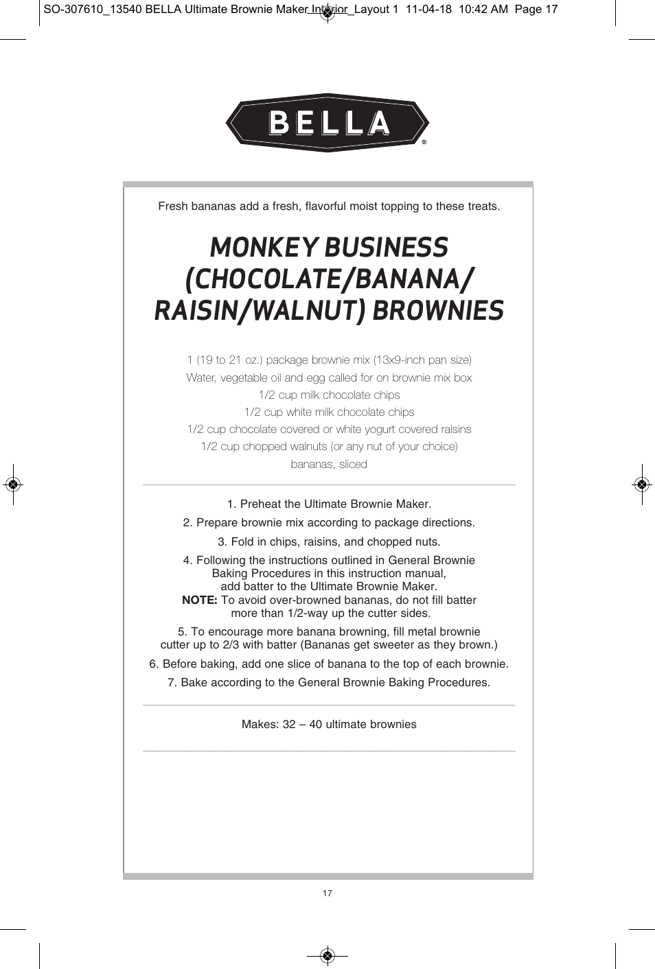 BELLA 13540 Ultimate Brownie Maker User Manual | Page 18 / 55