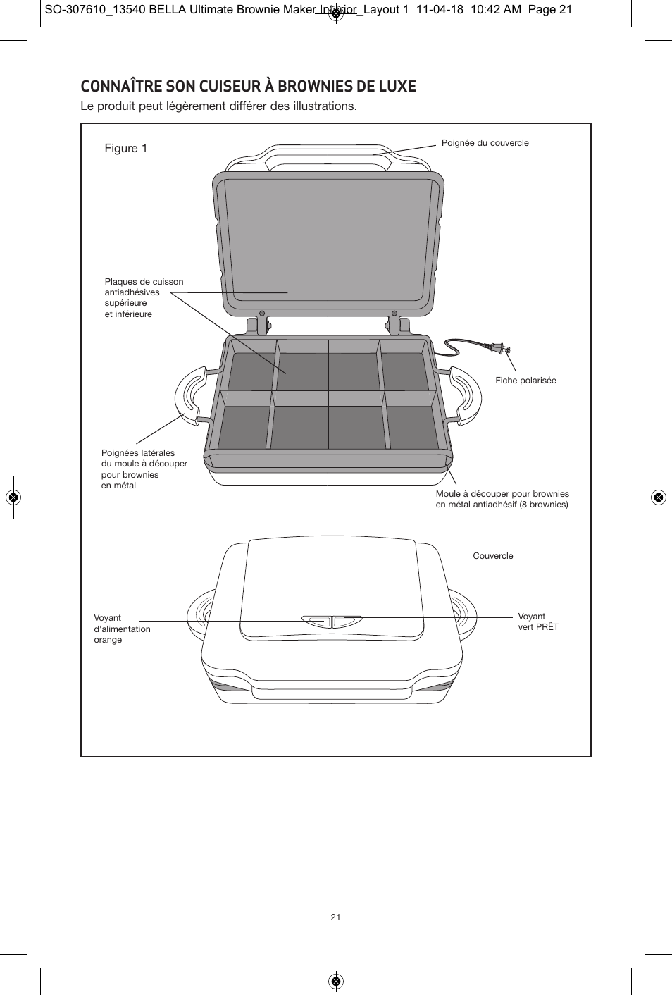 Connaître son cuiseur à brownies de luxe | BELLA 13540 Ultimate Brownie Maker User Manual | Page 22 / 55