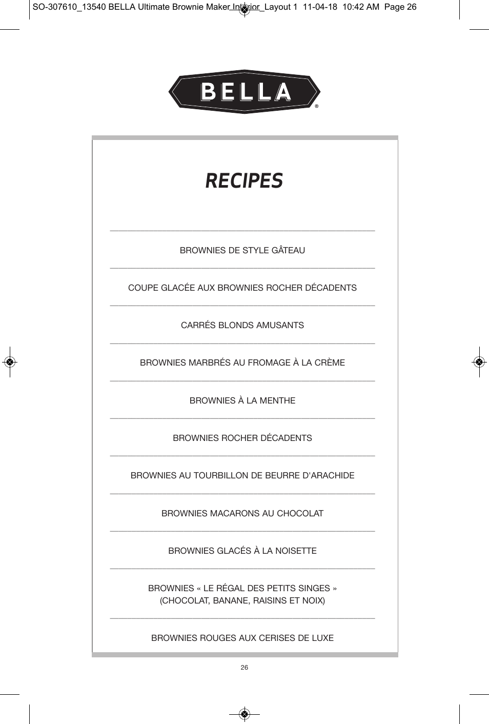 Recipes | BELLA 13540 Ultimate Brownie Maker User Manual | Page 27 / 55
