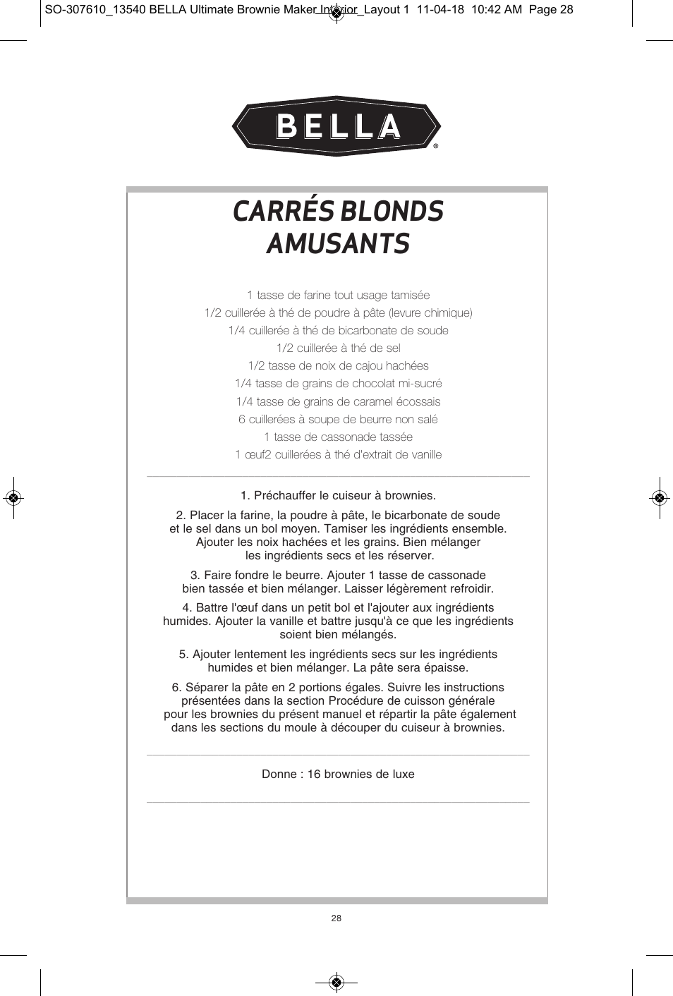 Carrés blonds amusants | BELLA 13540 Ultimate Brownie Maker User Manual | Page 29 / 55