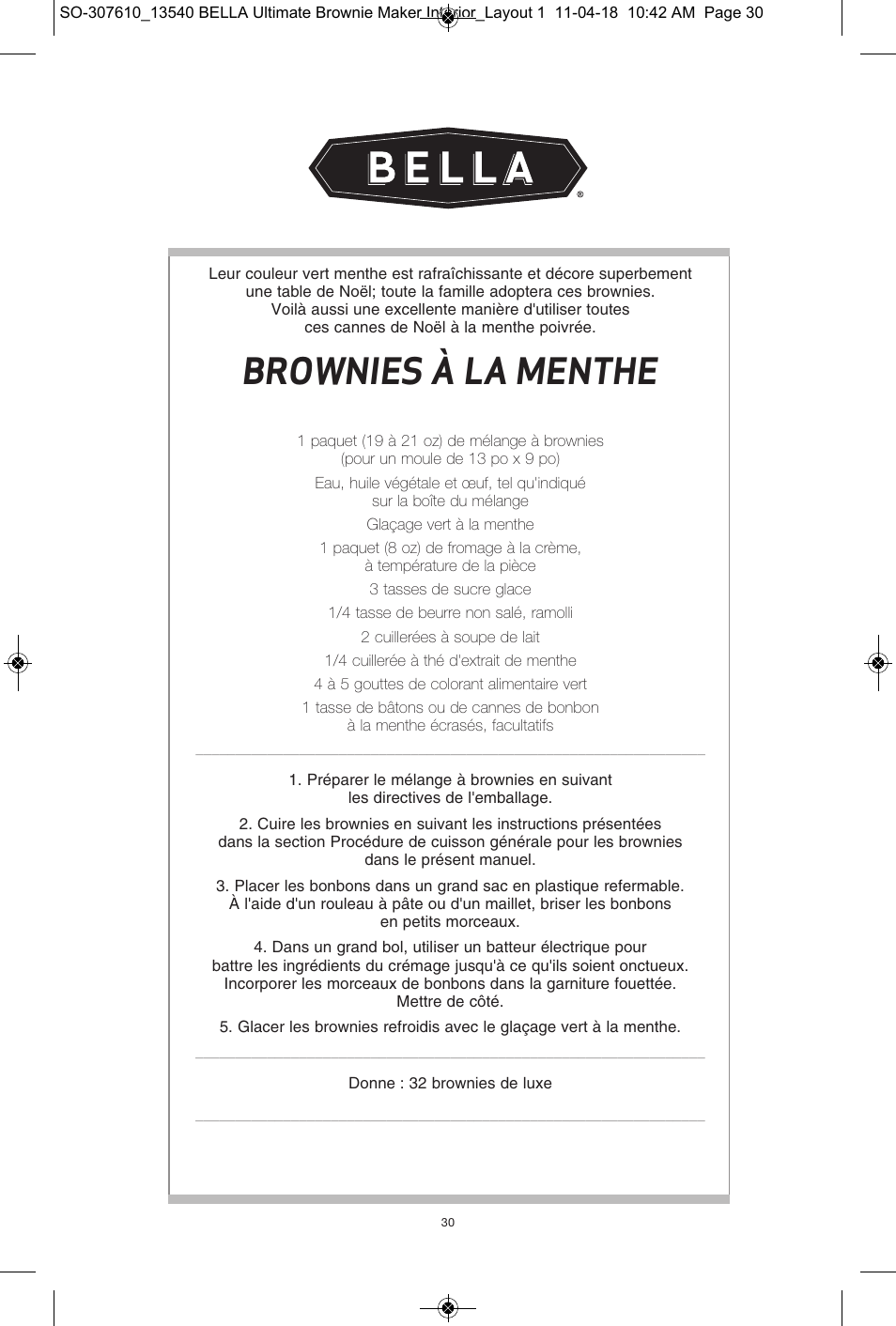 Brownies à la menthe | BELLA 13540 Ultimate Brownie Maker User Manual | Page 31 / 55