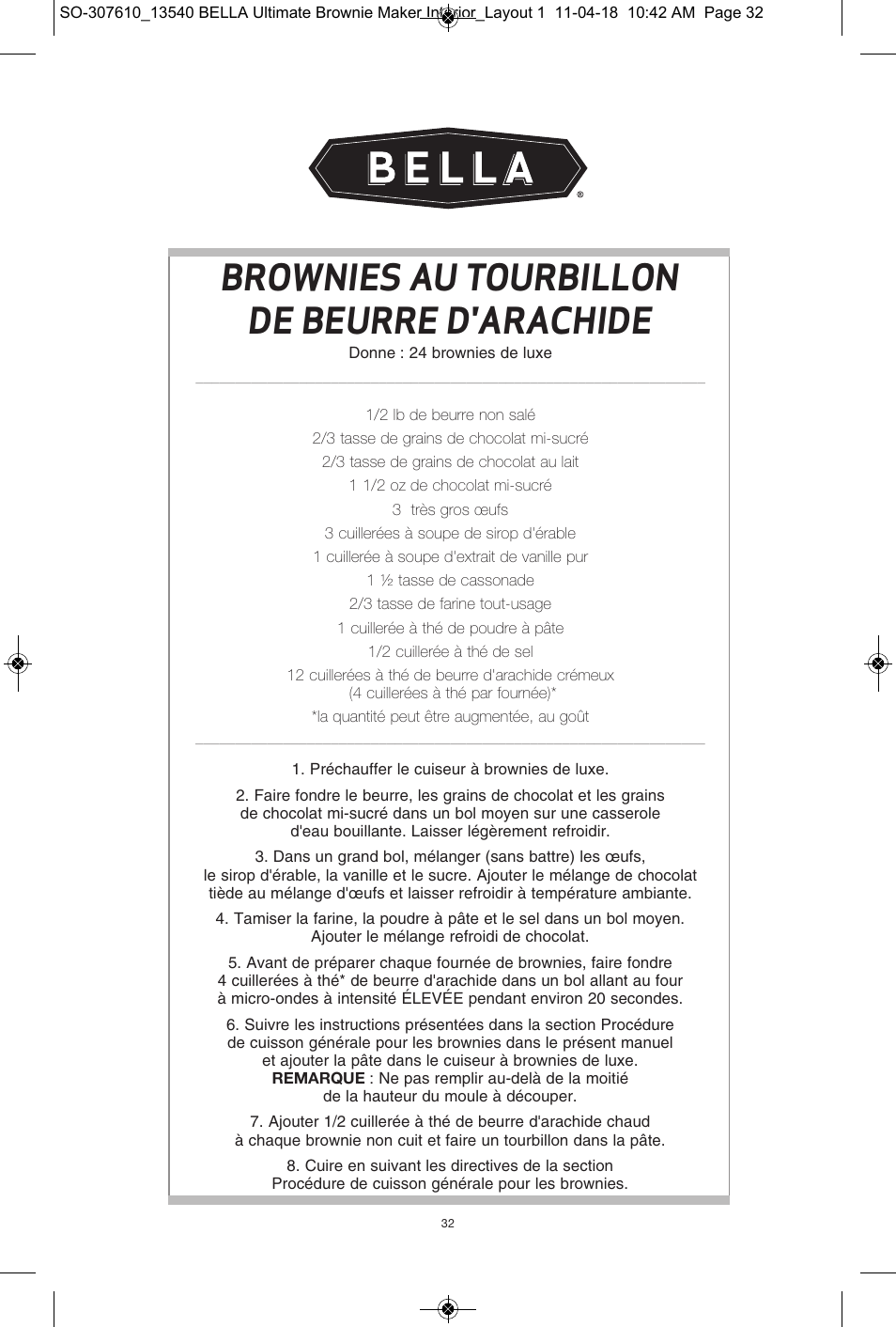 Brownies au tourbillon de beurre d'arachide | BELLA 13540 Ultimate Brownie Maker User Manual | Page 33 / 55