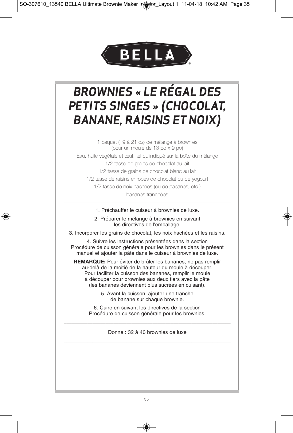 BELLA 13540 Ultimate Brownie Maker User Manual | Page 36 / 55