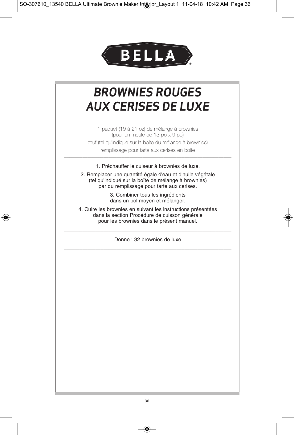 Brownies rouges aux cerises de luxe | BELLA 13540 Ultimate Brownie Maker User Manual | Page 37 / 55