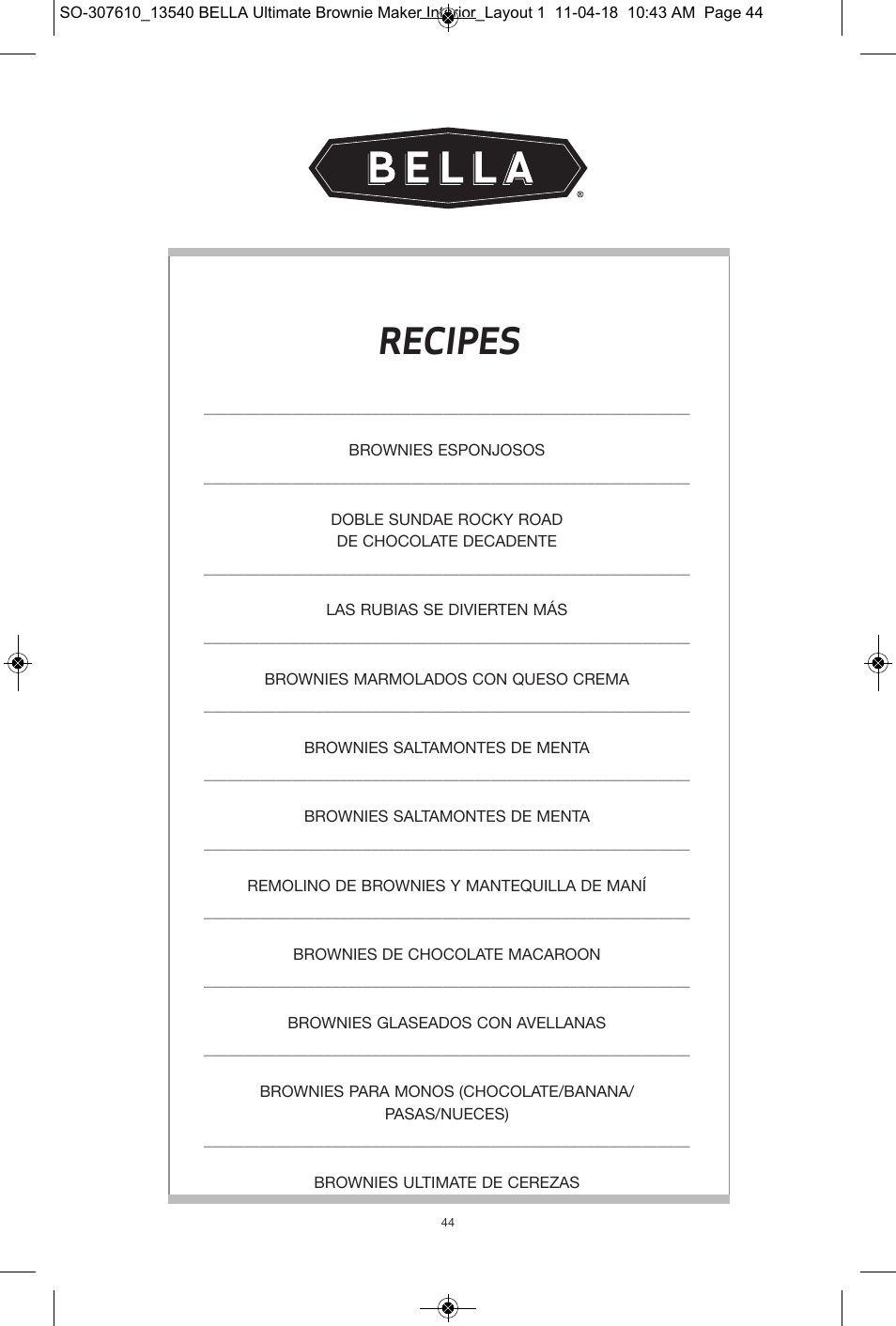 Recipes | BELLA 13540 Ultimate Brownie Maker User Manual | Page 45 / 55