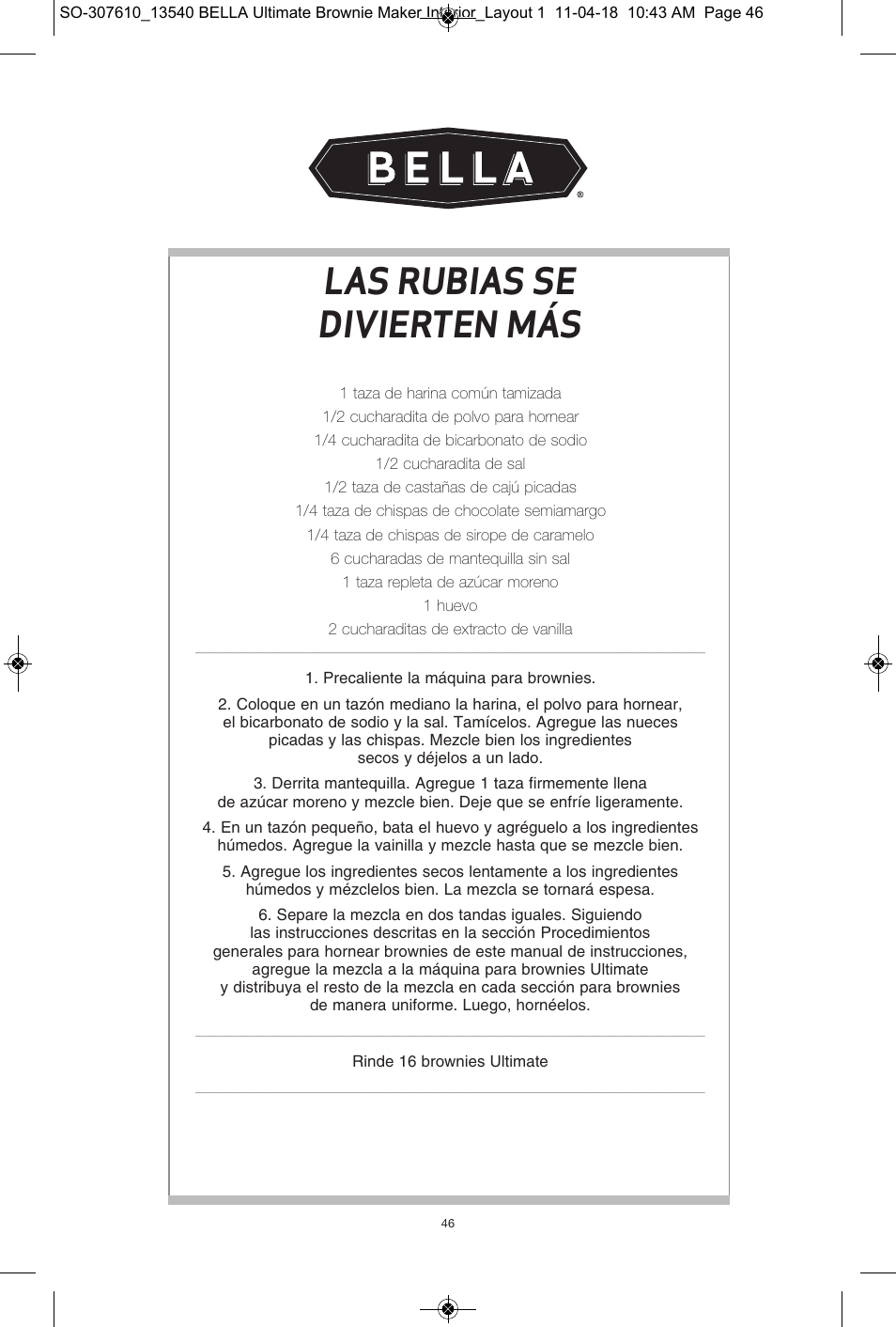 Las rubias se divierten más | BELLA 13540 Ultimate Brownie Maker User Manual | Page 47 / 55