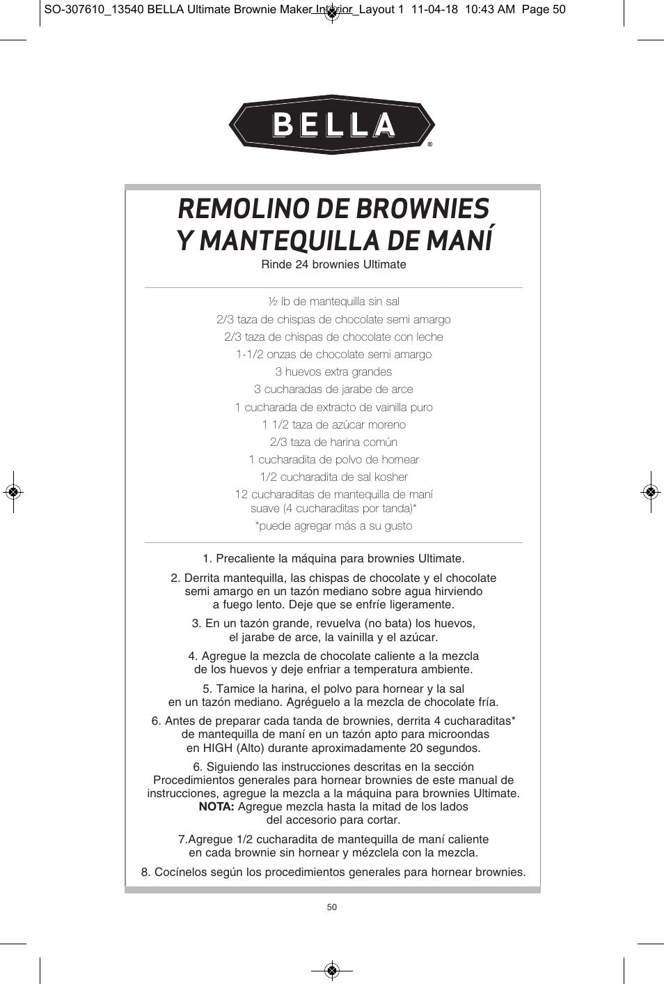 Remolino de brownies y mantequilla de maní | BELLA 13540 Ultimate Brownie Maker User Manual | Page 51 / 55