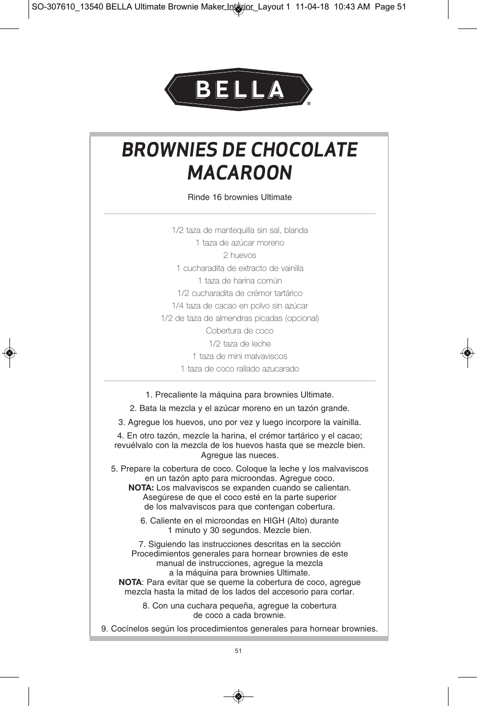 Brownies de chocolate macaroon | BELLA 13540 Ultimate Brownie Maker User Manual | Page 52 / 55