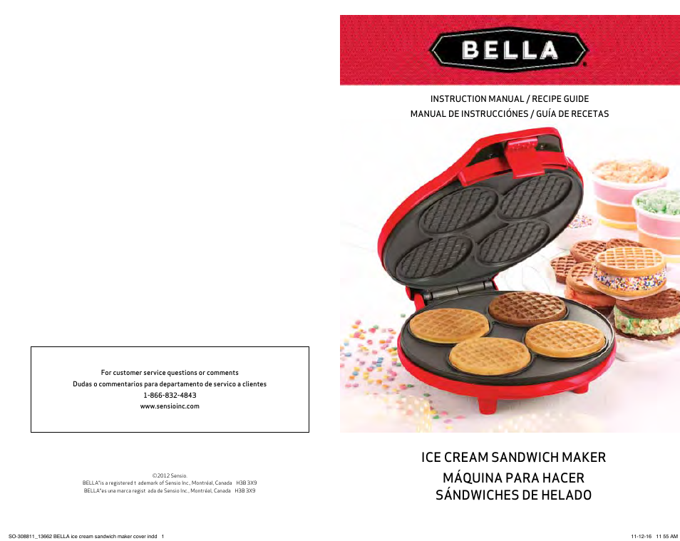 BELLA 13662 Ice Cream Sandwich Maker User Manual | 29 pages