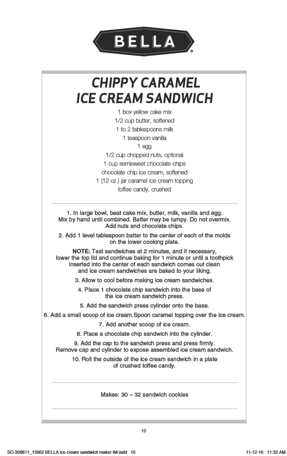 BELLA 13662 Ice Cream Sandwich Maker User Manual | Page 13 / 29