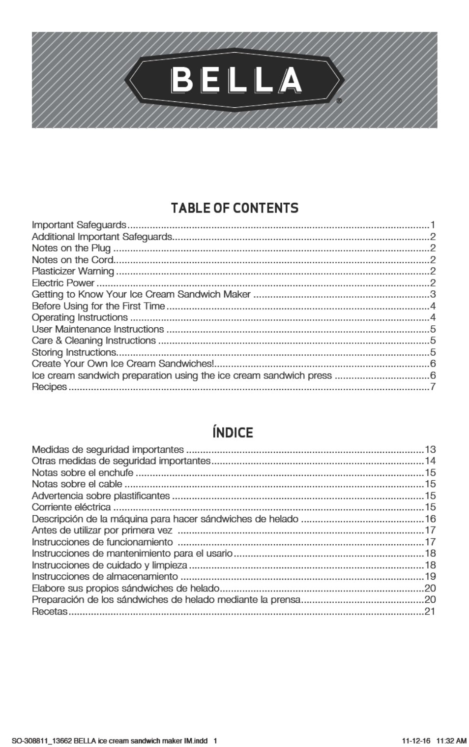 BELLA 13662 Ice Cream Sandwich Maker User Manual | Page 2 / 29