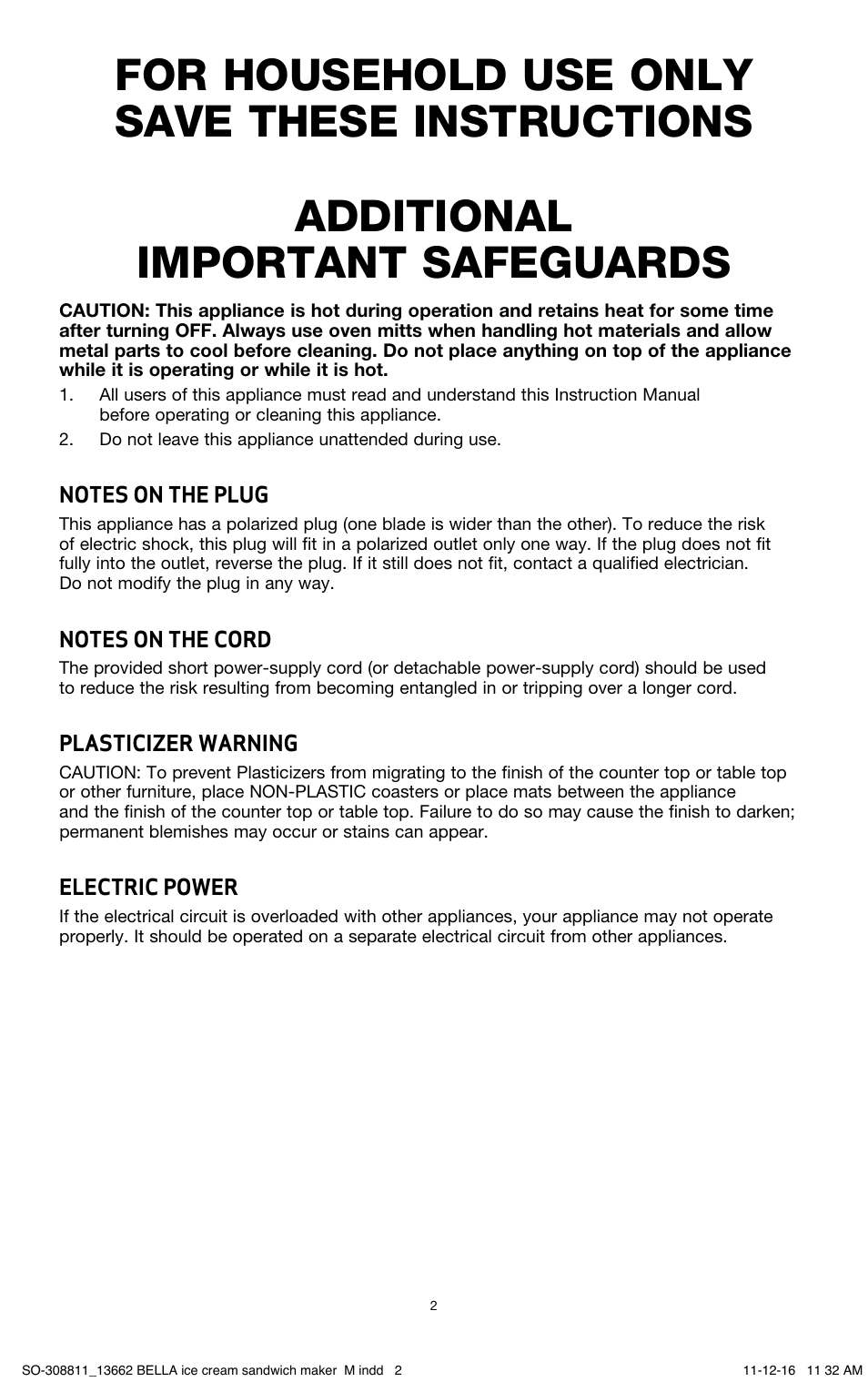 BELLA 13662 Ice Cream Sandwich Maker User Manual | Page 5 / 29