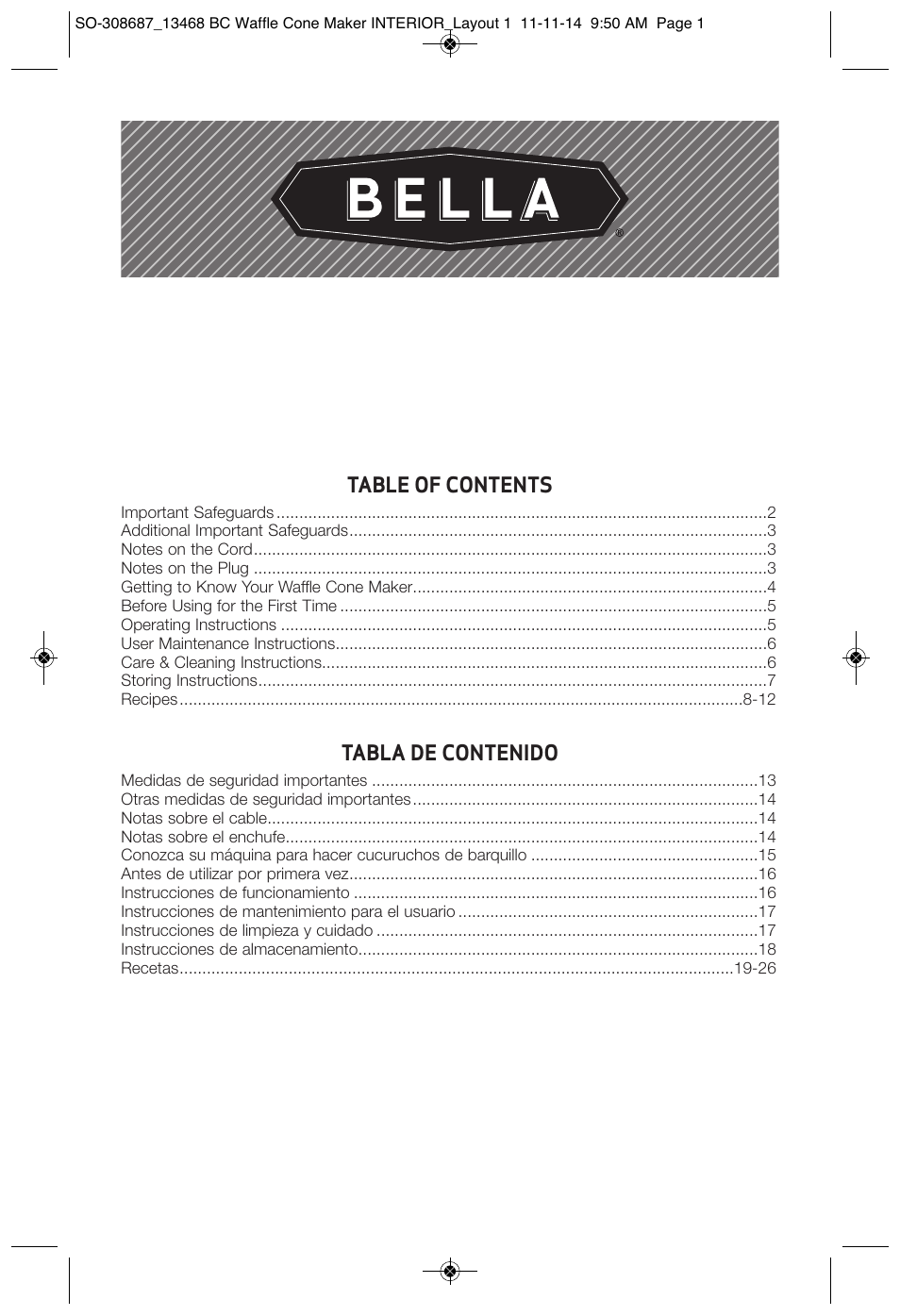 BELLA 13468 Waffle Cone Maker User Manual | 28 pages