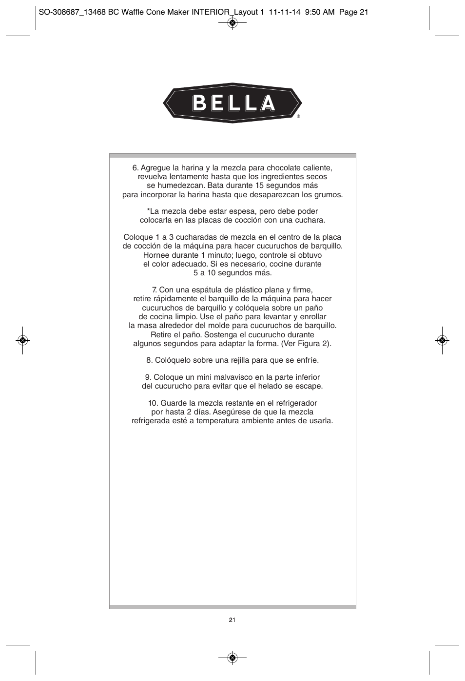 BELLA 13468 Waffle Cone Maker User Manual | Page 21 / 28