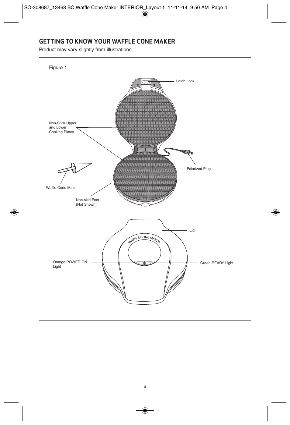 Getting to know your waffle cone maker | BELLA 13468 Waffle Cone Maker User Manual | Page 4 / 28
