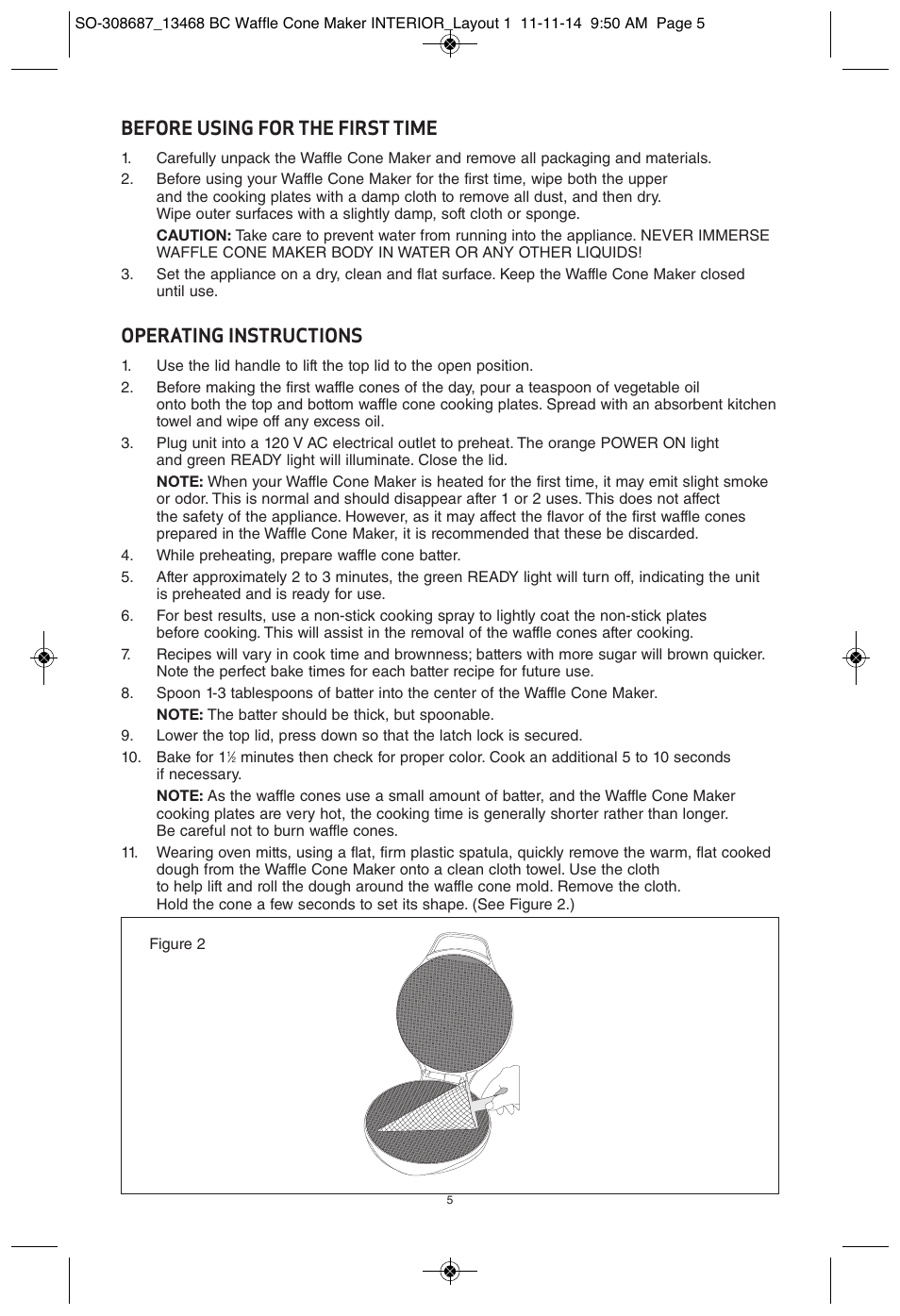 Before using for the first time, Operating instructions | BELLA 13468 Waffle Cone Maker User Manual | Page 5 / 28