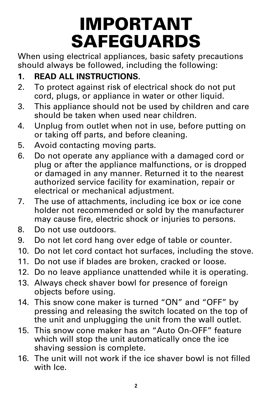 Important safeguards | BELLA 13971 Snow Cone Maker User Manual | Page 4 / 30