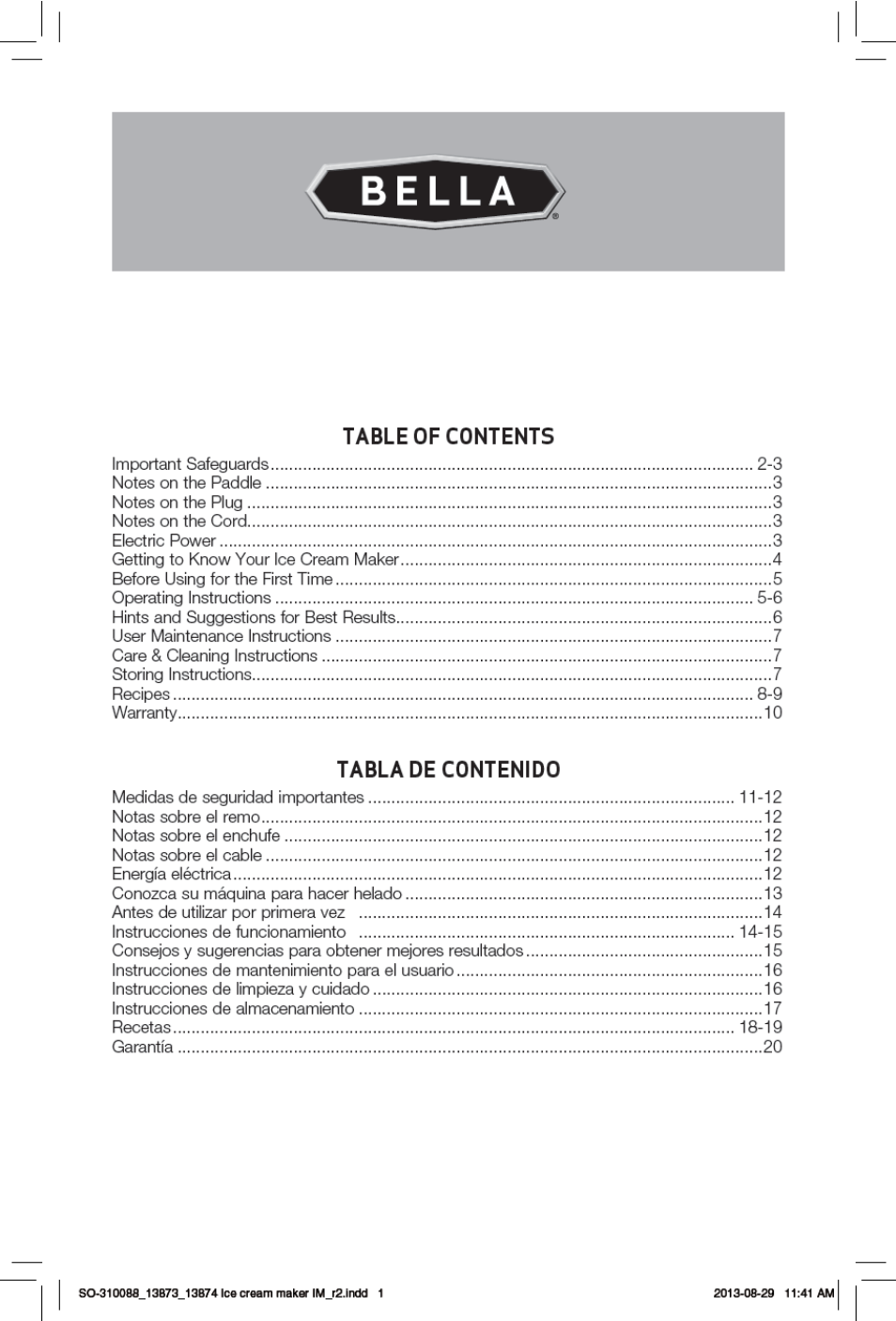 BELLA 13873 1.5QT Ice Cream Maker User Manual | Page 3 / 24