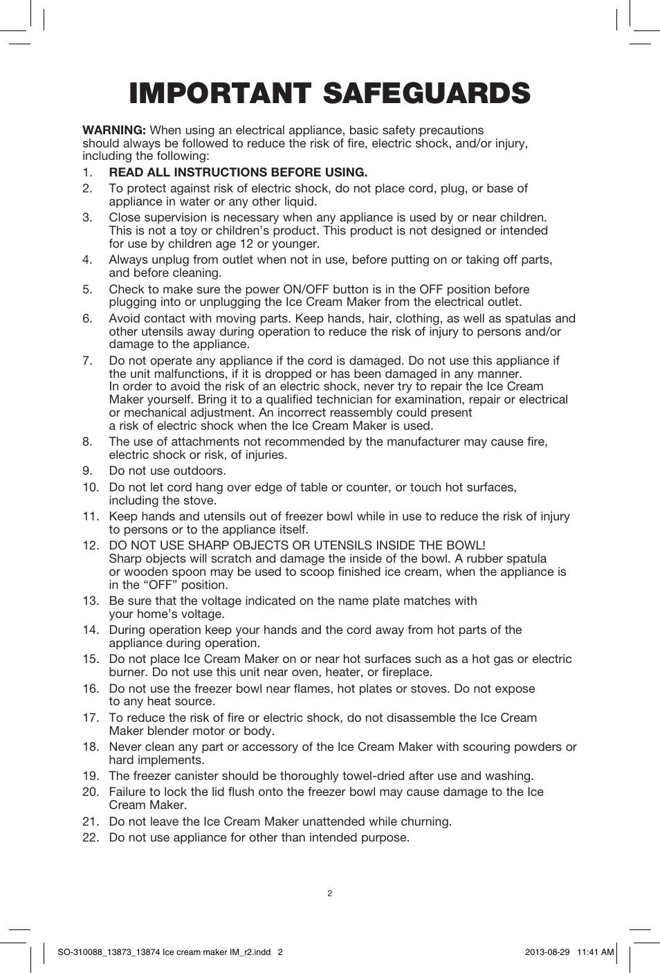 Important safeguards | BELLA 13873 1.5QT Ice Cream Maker User Manual | Page 4 / 24