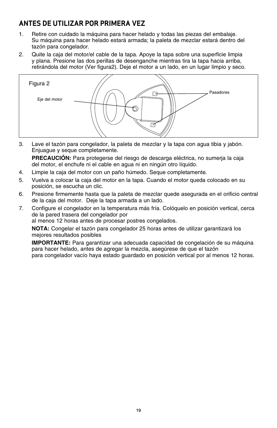 Antes de utilizar por primera vez | BELLA 13638 1 Liter Ice Cream Maker User Manual | Page 20 / 32