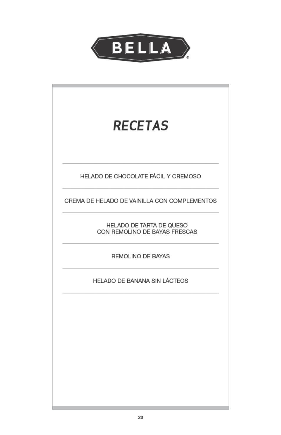 BELLA 13638 1 Liter Ice Cream Maker User Manual | Page 24 / 32