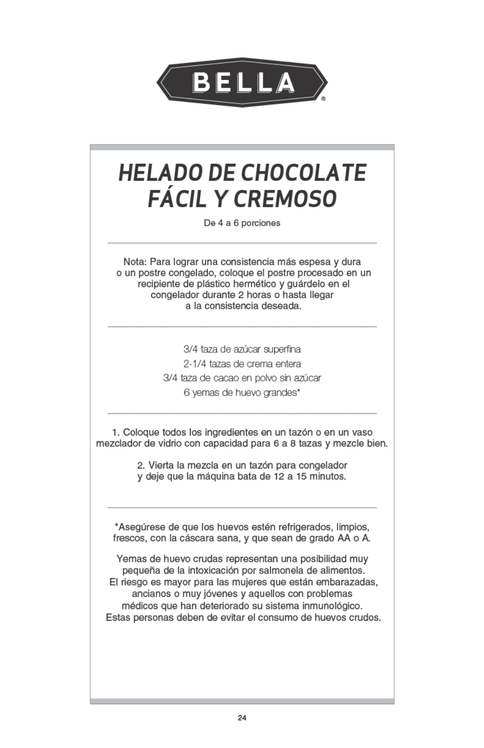 BELLA 13638 1 Liter Ice Cream Maker User Manual | Page 25 / 32