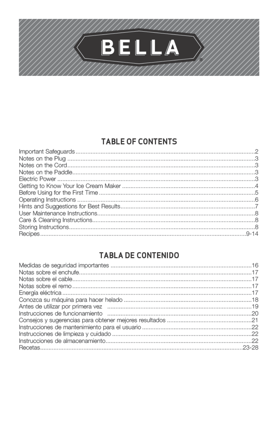 BELLA 13638 1 Liter Ice Cream Maker User Manual | Page 3 / 32