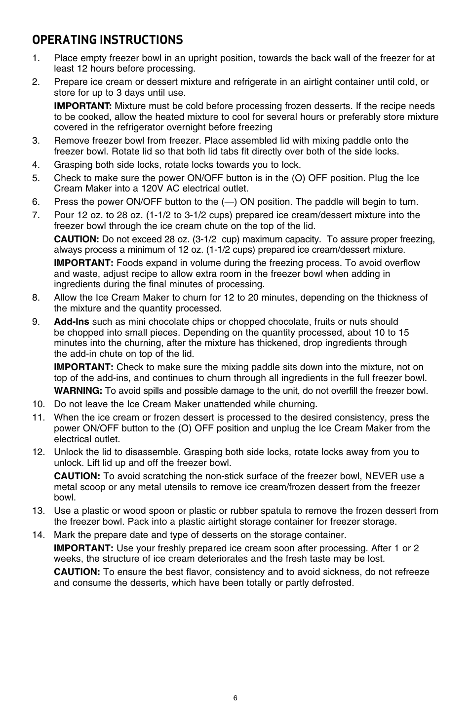 Operating instructions | BELLA 13638 1 Liter Ice Cream Maker User Manual | Page 8 / 32